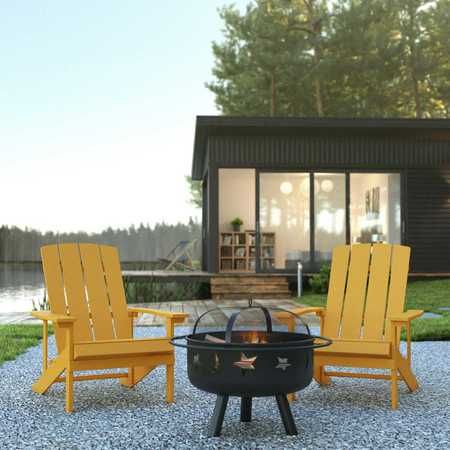 FLASH FURNITURE 2 Yellow Adirondack Chairs-Star & Moon Fire Pit JJ-C145012-32D-YLW-GG
